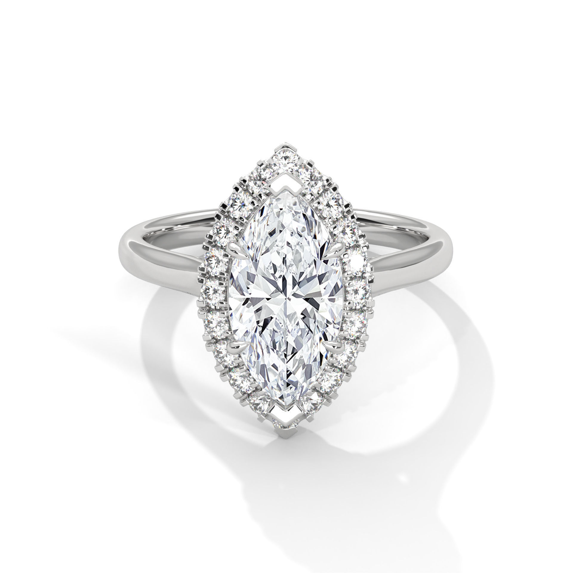 Marquise Halo Solitaire ring with 360 view animation 3D print model_2