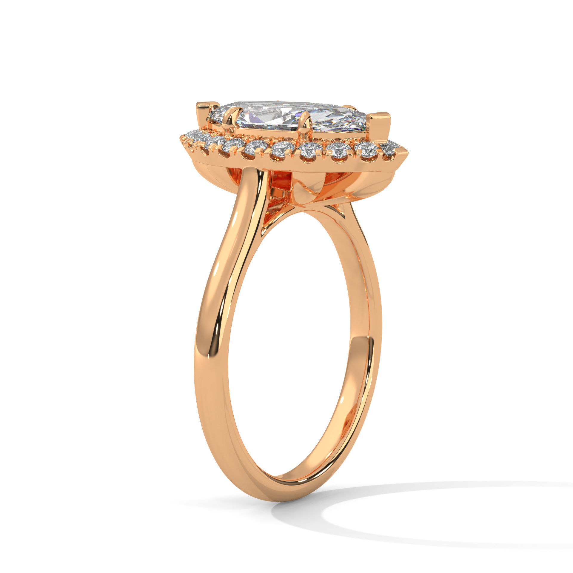 Marquise Halo Solitaire ring with 360 view animation 3D print model_4