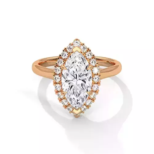 Marquise Halo Solitaire ring with 360 view animation 3D print model