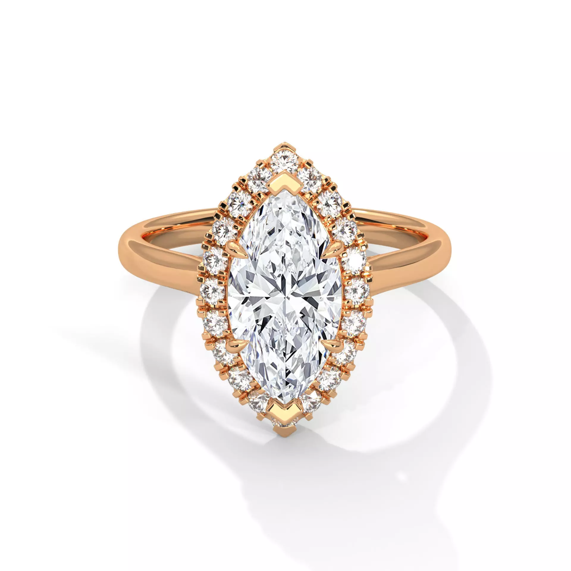 Marquise Halo Solitaire ring with 360 view animation 3D print model_0