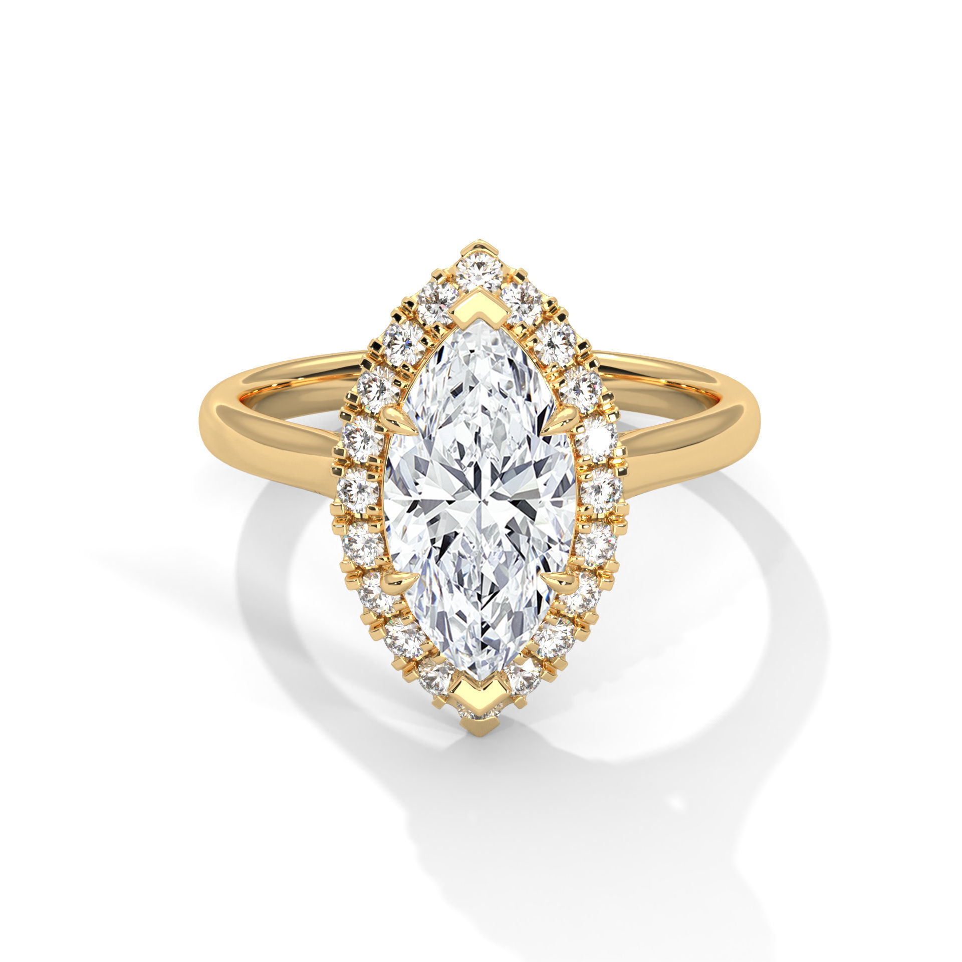 Marquise Halo Solitaire ring with 360 view animation 3D print model_1