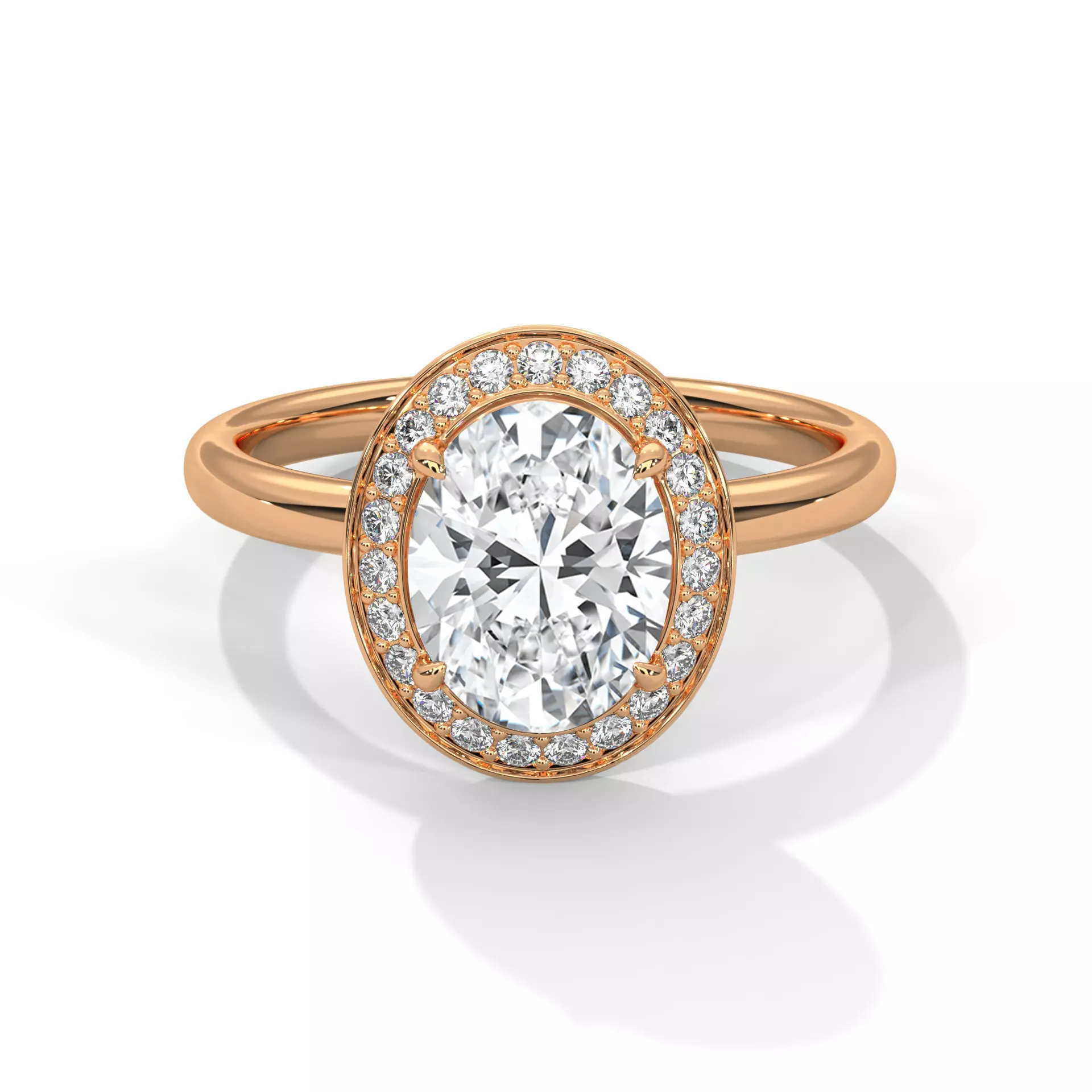 Oval Halo Solitaire ring with 360 view animation 3D print model_0
