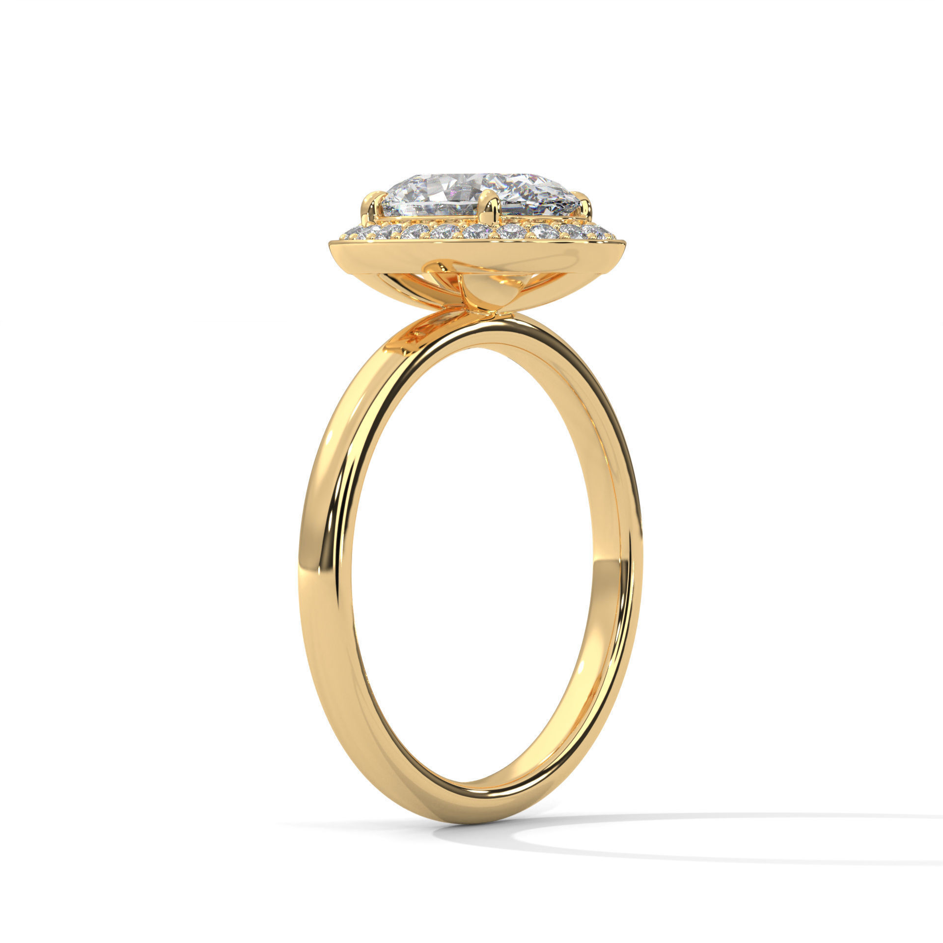 Oval Halo Solitaire ring with 360 view animation 3D print model_3