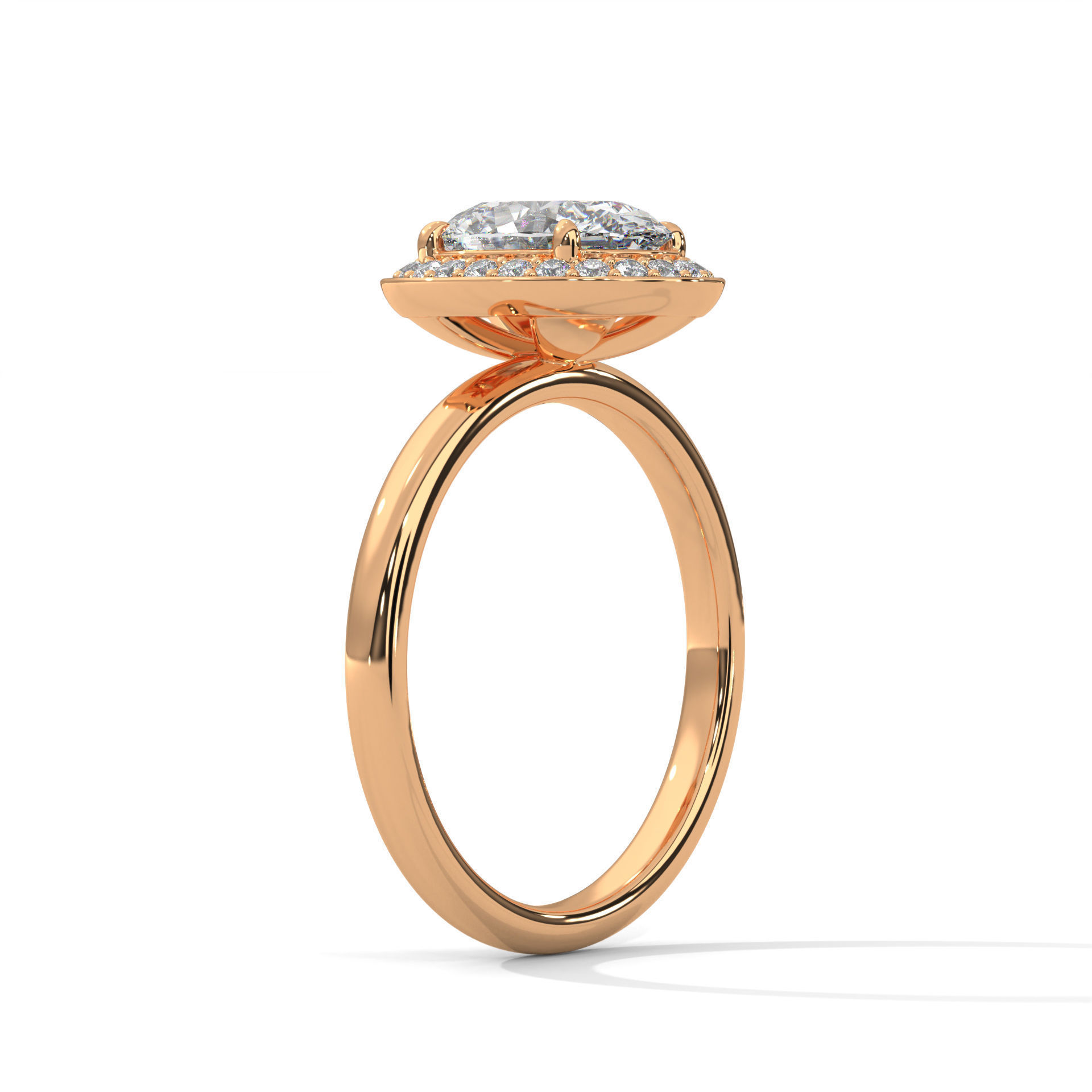 Oval Halo Solitaire ring with 360 view animation 3D print model_5