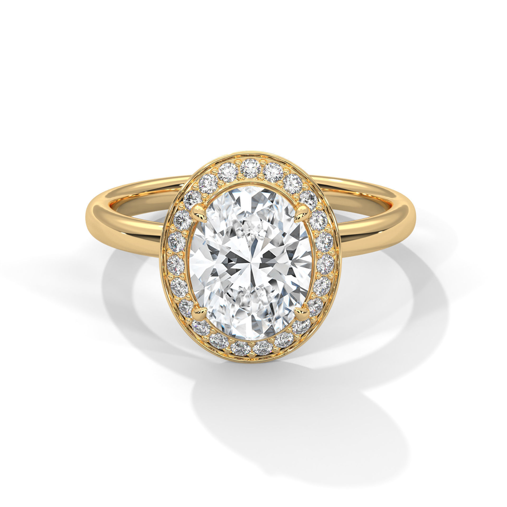 Oval Halo Solitaire ring with 360 view animation 3D print model_1