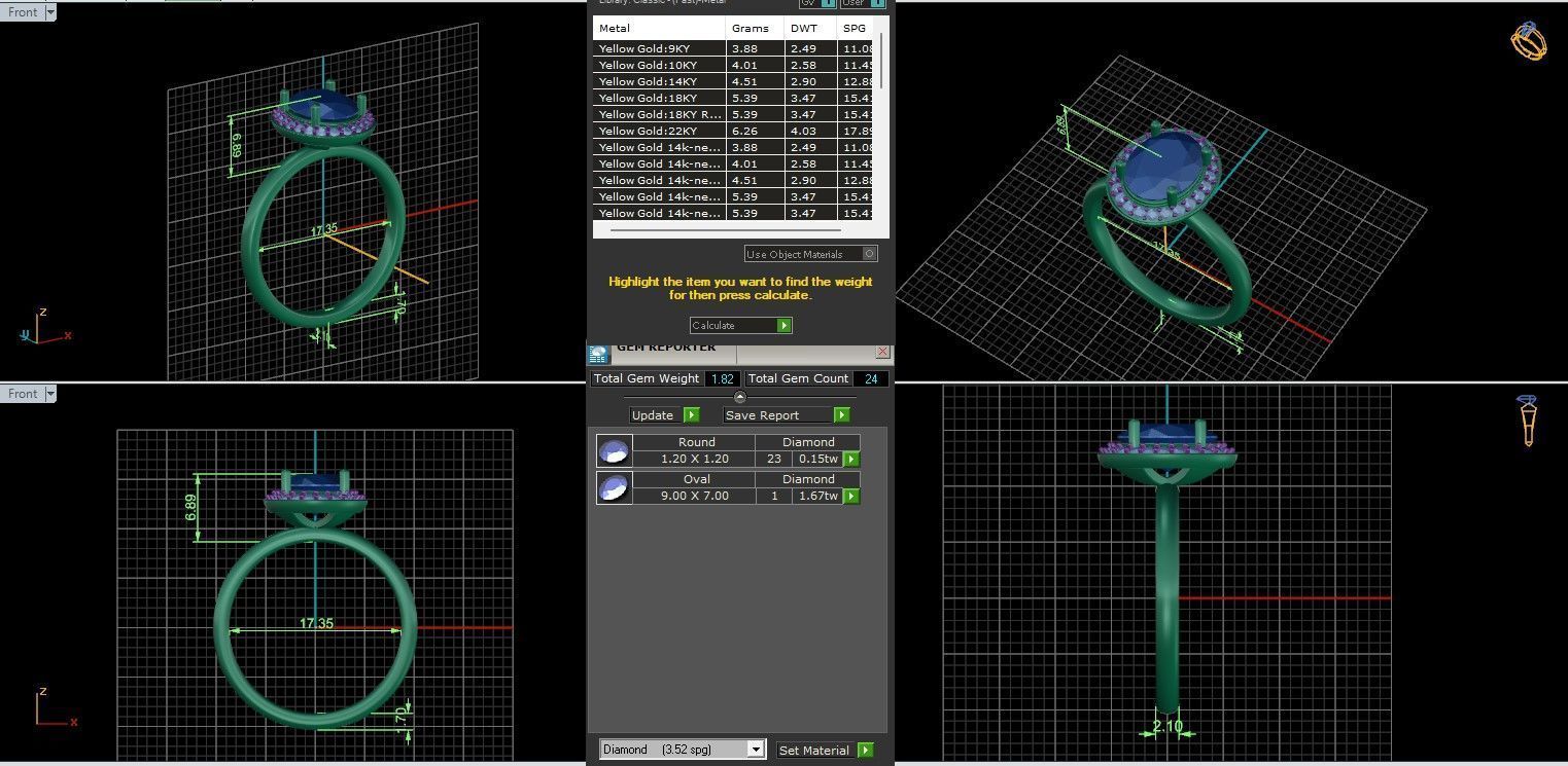 Oval Halo Solitaire ring with 360 view animation 3D print model_9