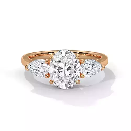 Pear Oval Trio Solitaire ring with 360 view animation 3D print model