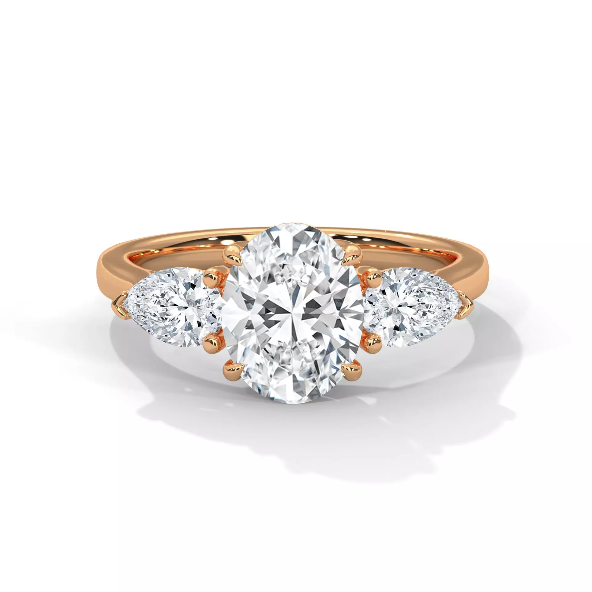Pear Oval Trio Solitaire ring with 360 view animation 3D print model