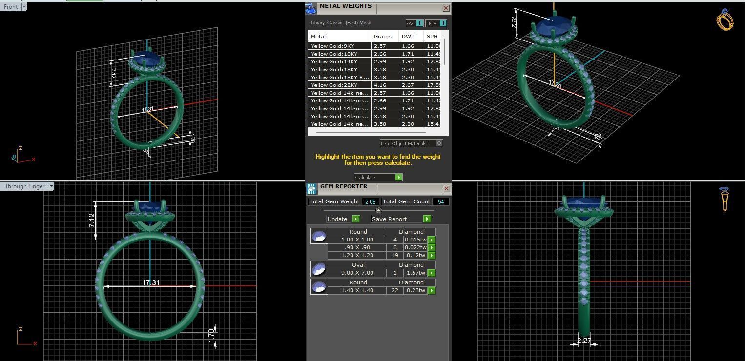 Oval Halo Solitaire ring with 360 view animation  3D print model_9