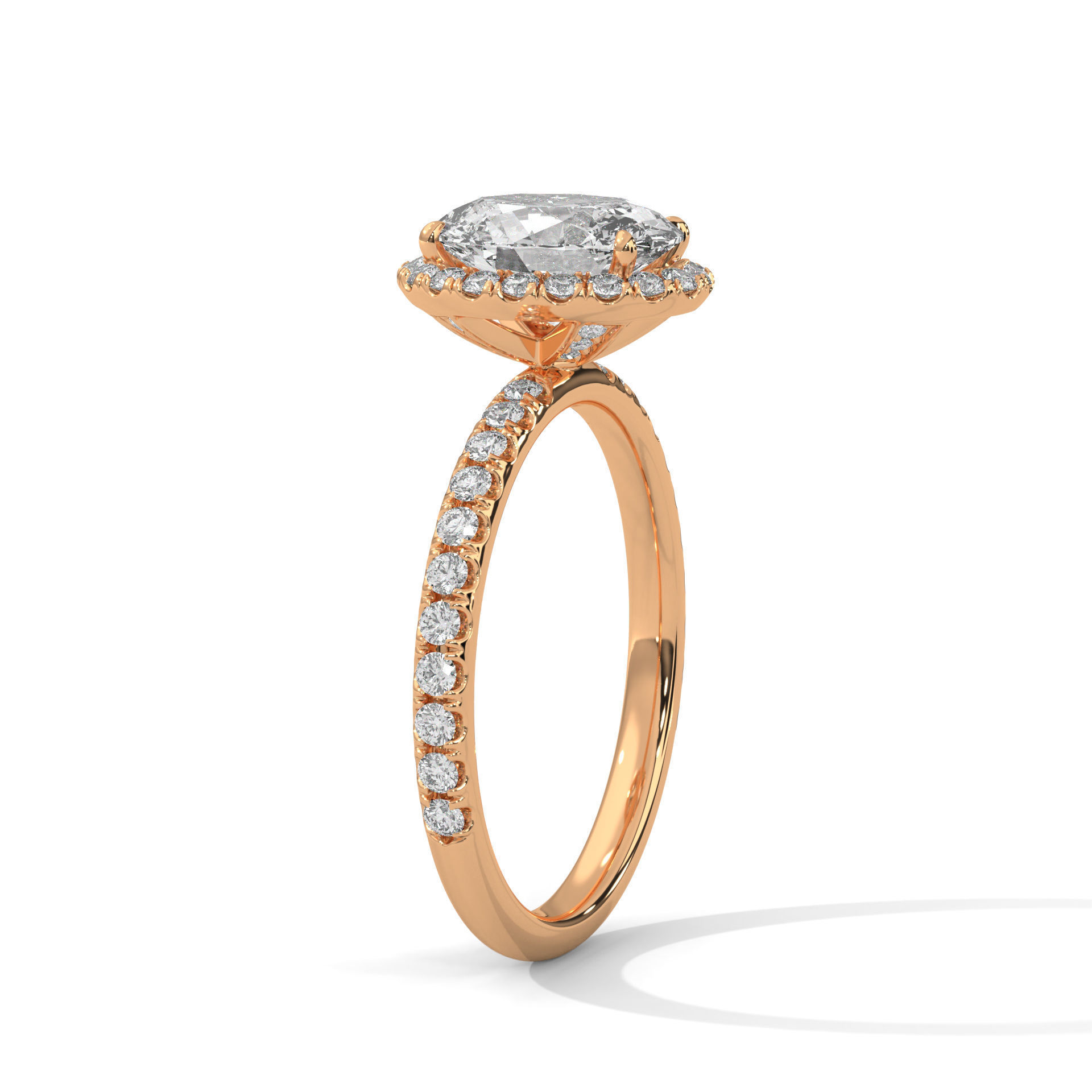 Oval Halo Solitaire ring with 360 view animation  3D print model_5