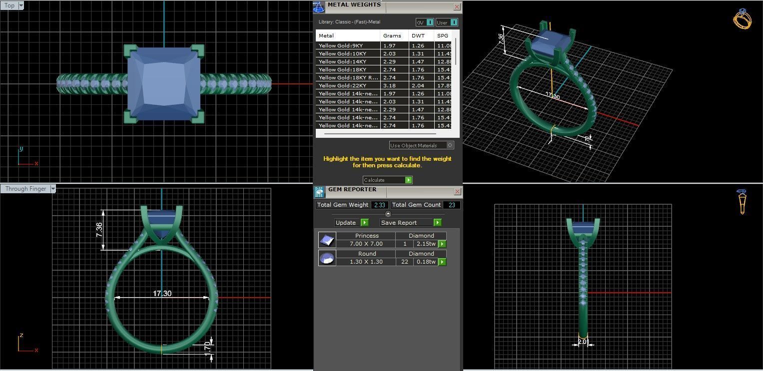 Princess Solitaire ring with 360 view animation 3D print model_9