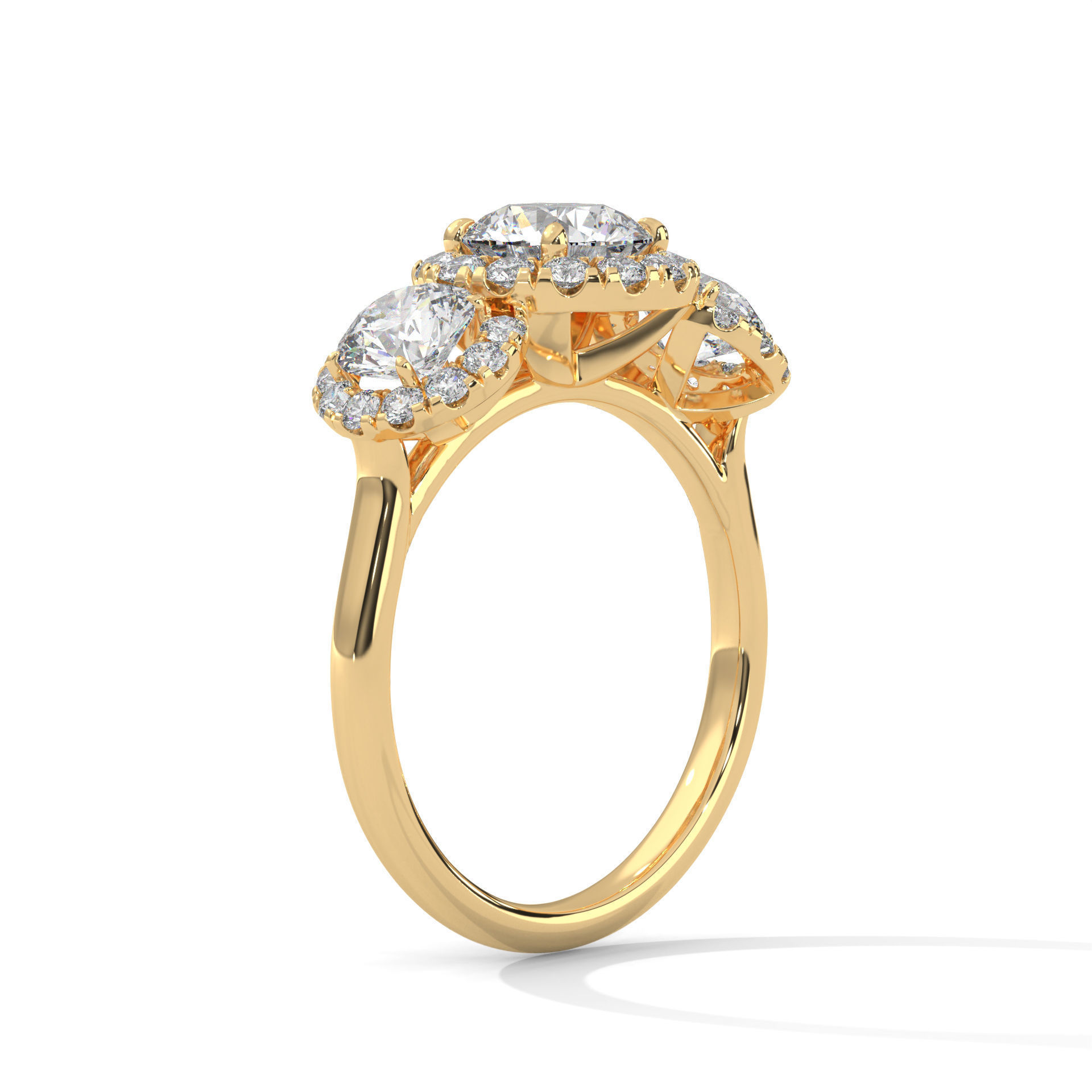 Trio Solitaire ring with 360 view animation 3D print model_3