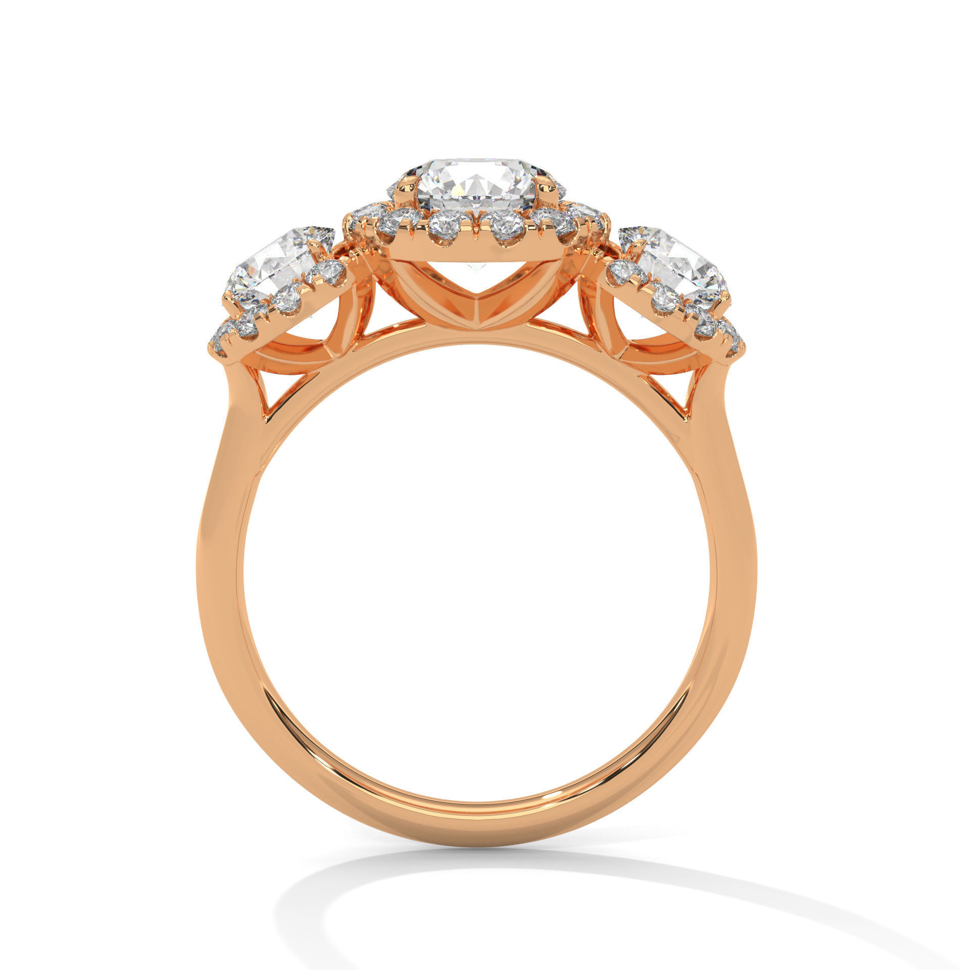 Trio Solitaire ring with 360 view animation 3D print model_8