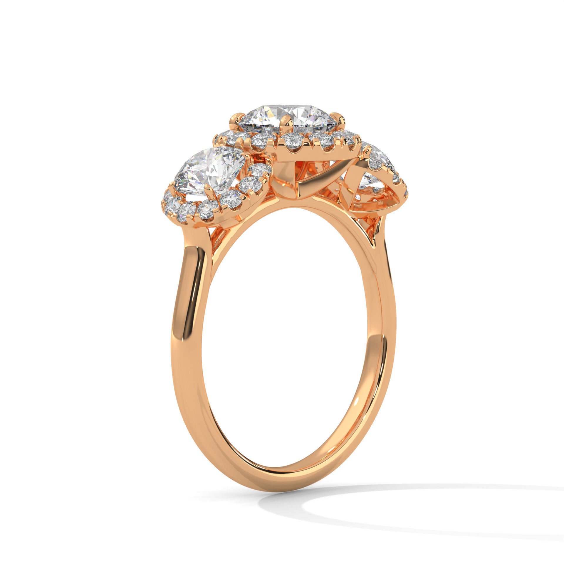 Trio Solitaire ring with 360 view animation 3D print model_5