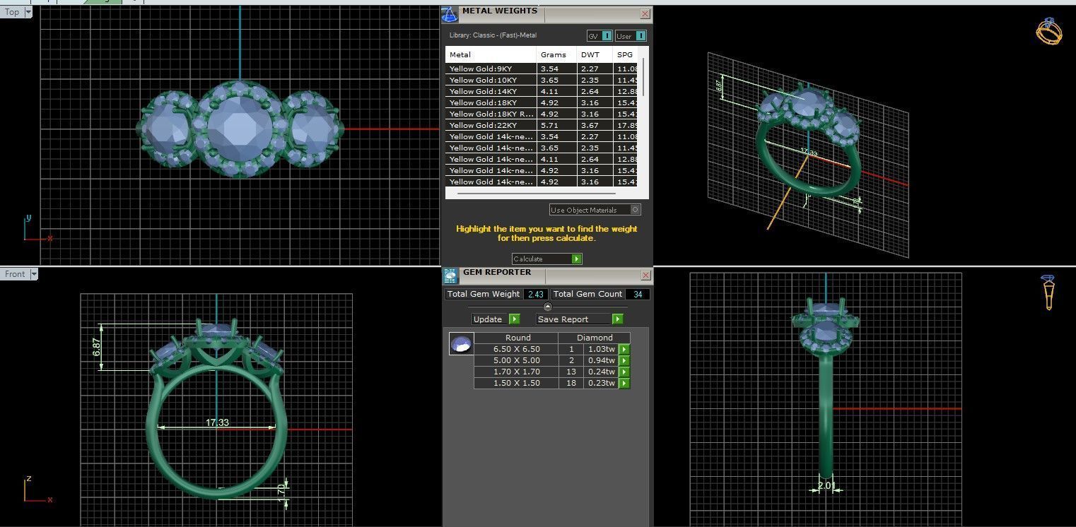 Trio Solitaire ring with 360 view animation 3D print model_9