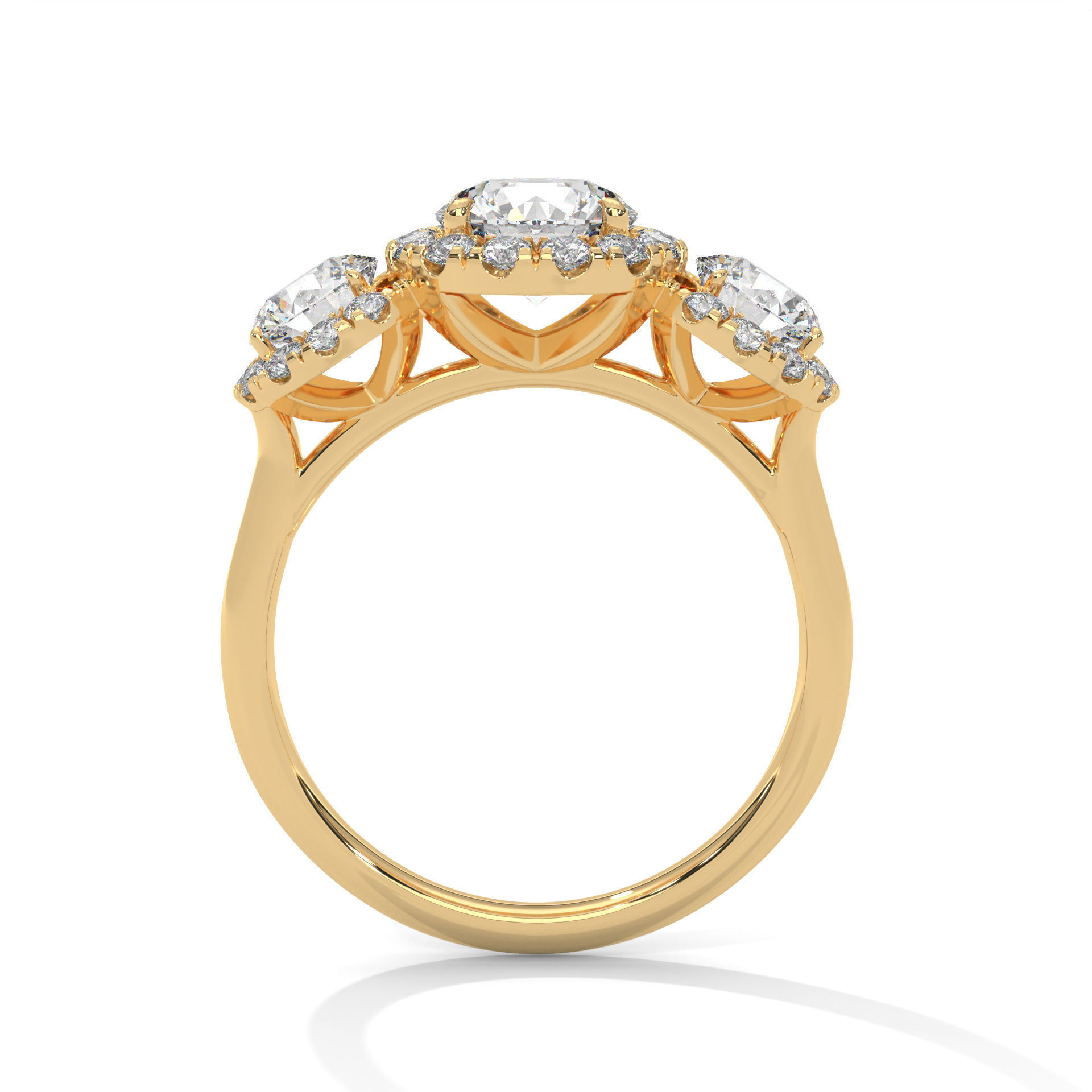 Trio Solitaire ring with 360 view animation 3D print model_7