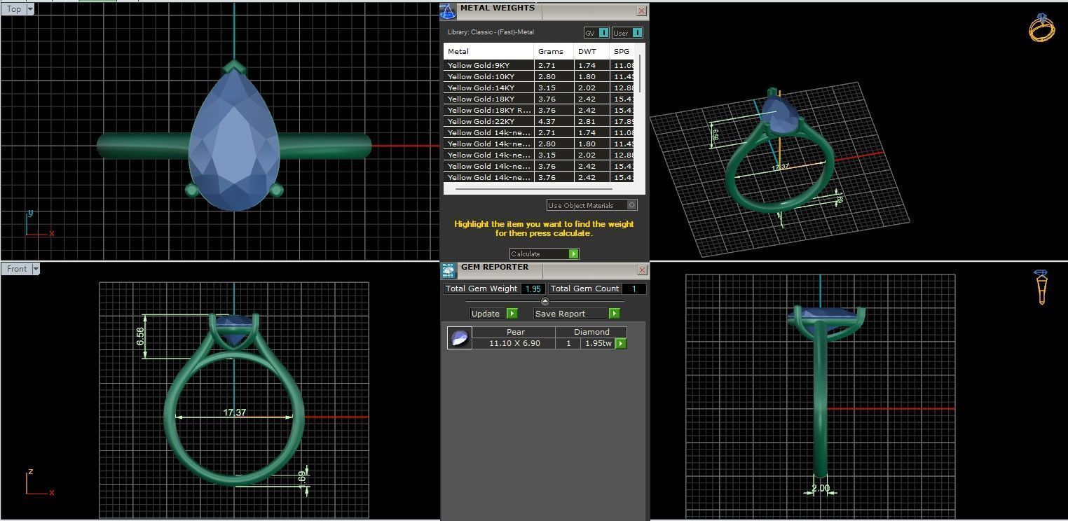 Pear Mono Solitaire ring with 360 view animation 3D print model_9