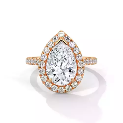 Pear Halo Solitaire ring with 360 view animation  3D print model