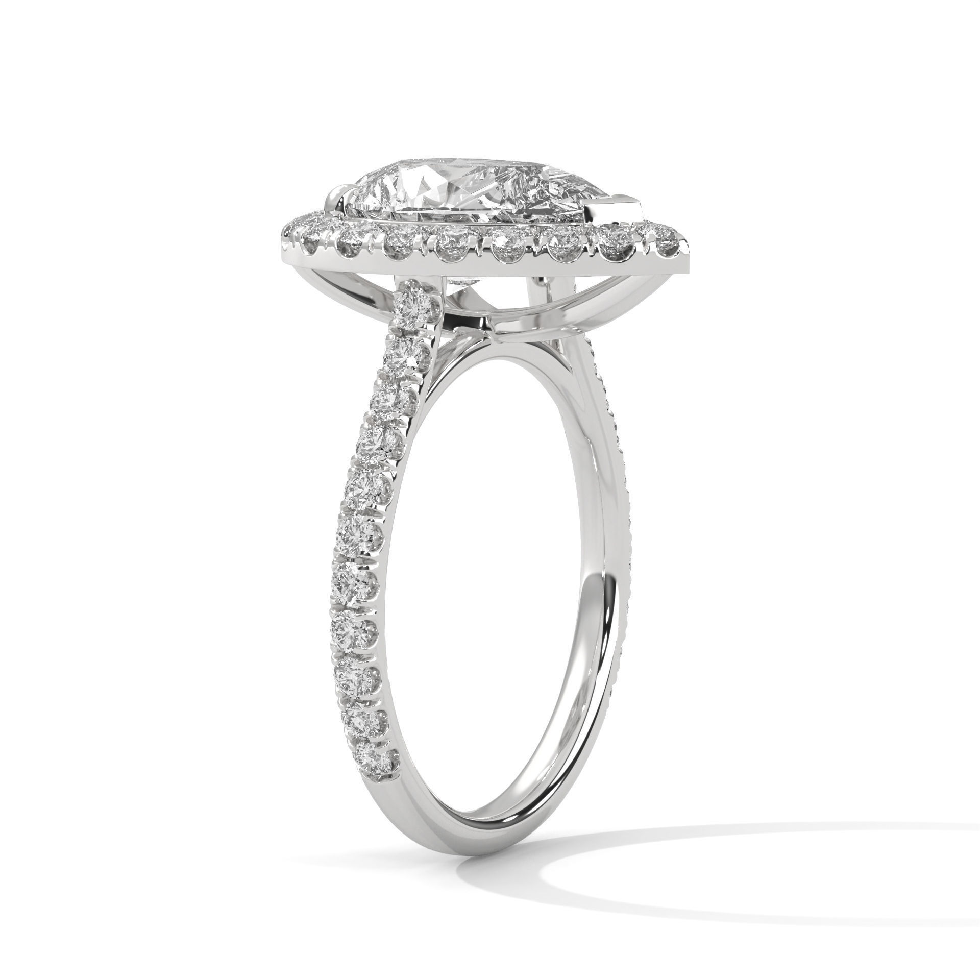 Pear Halo Solitaire ring with 360 view animation 3D print model_5