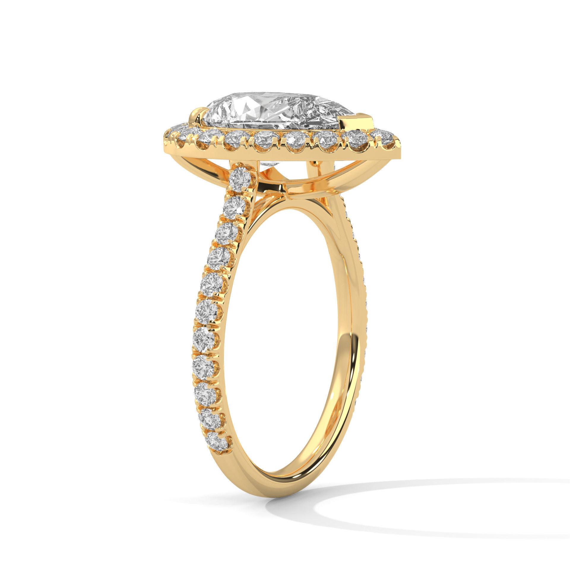 Pear Halo Solitaire ring with 360 view animation 3D print model_4