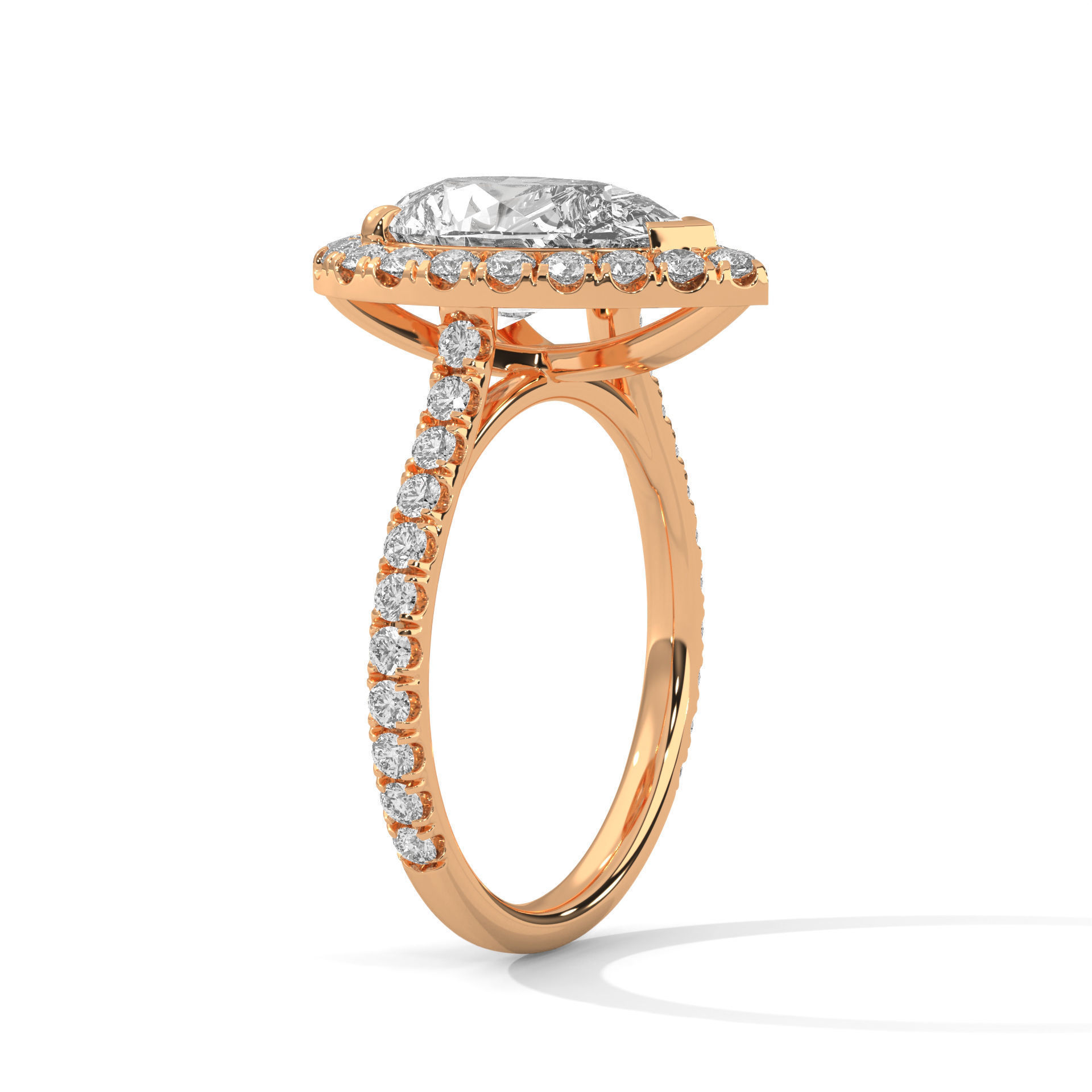Pear Halo Solitaire ring with 360 view animation 3D print model_3