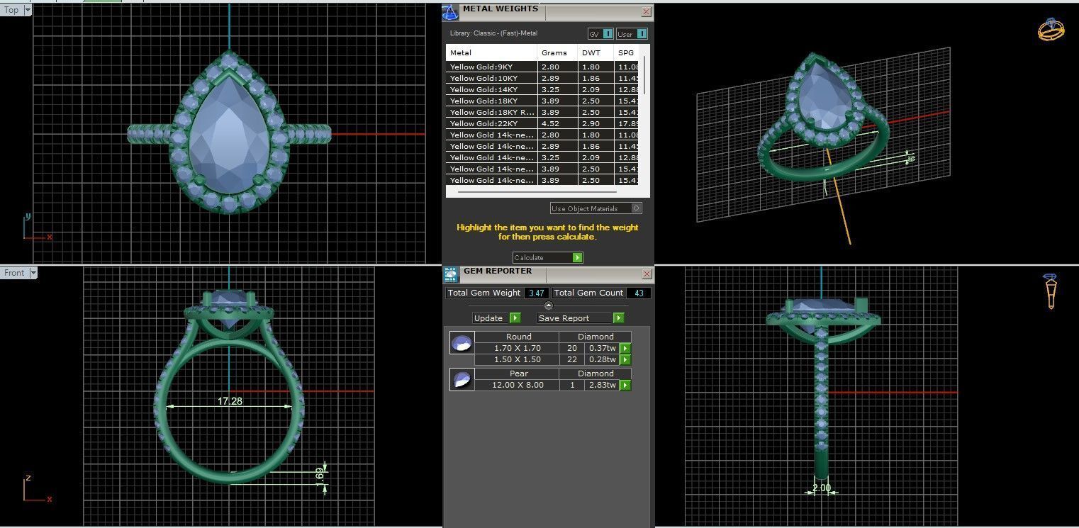 Pear Halo Solitaire ring with 360 view animation 3D print model_9