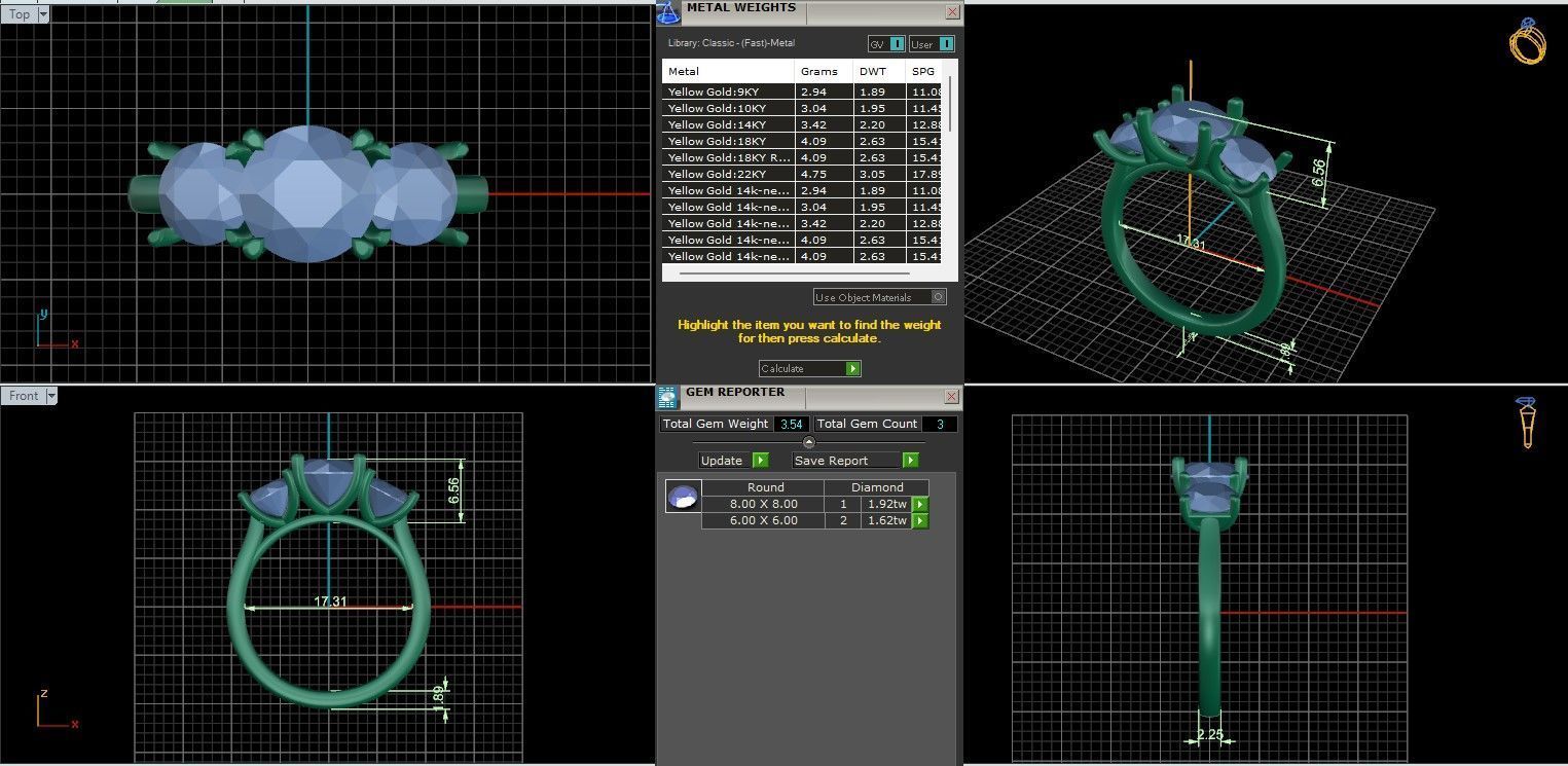 Trio Solitaire ring with 360 view animation 3D print model_9