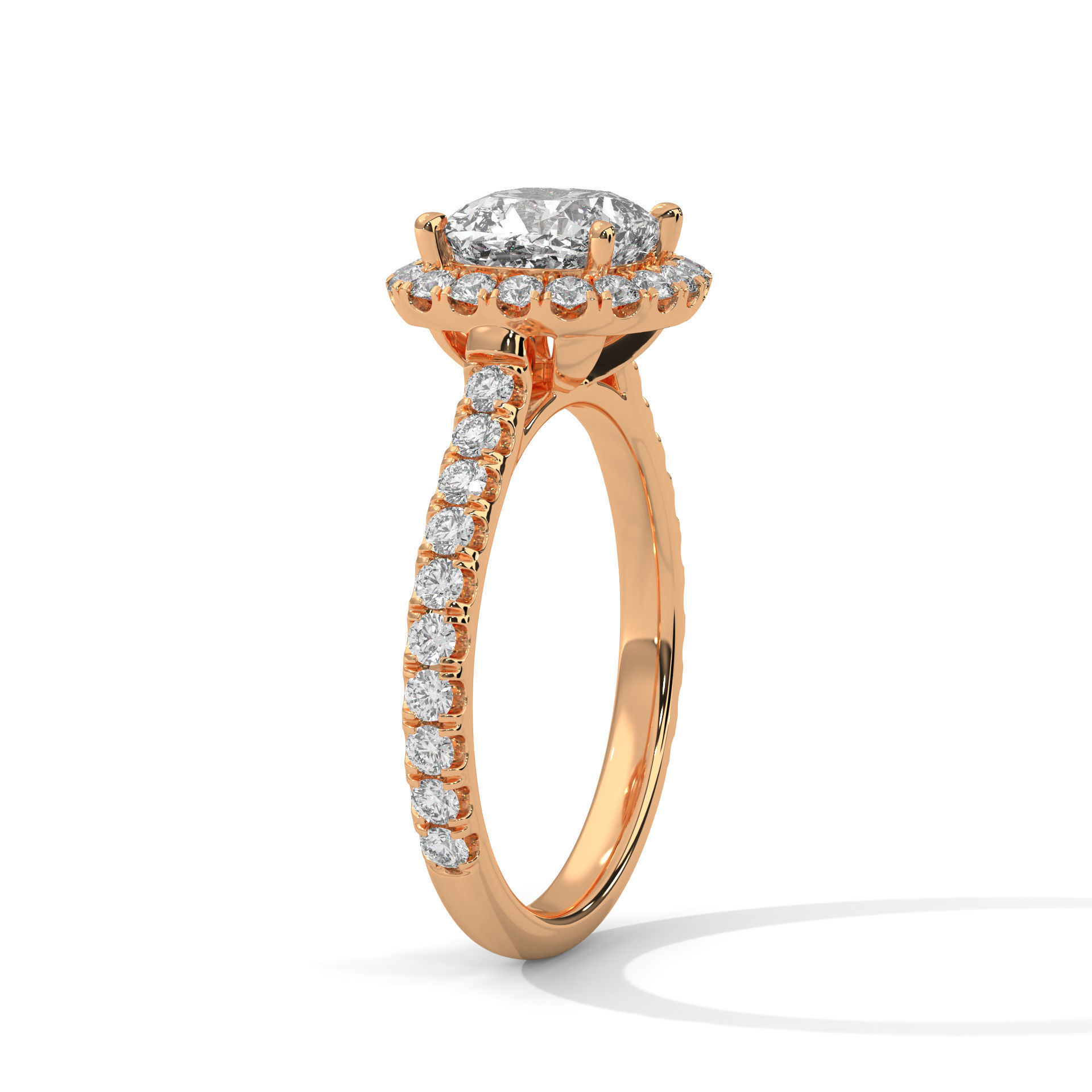 Cushion Halo Solitaire ring with 360 view animation 3D print model_4