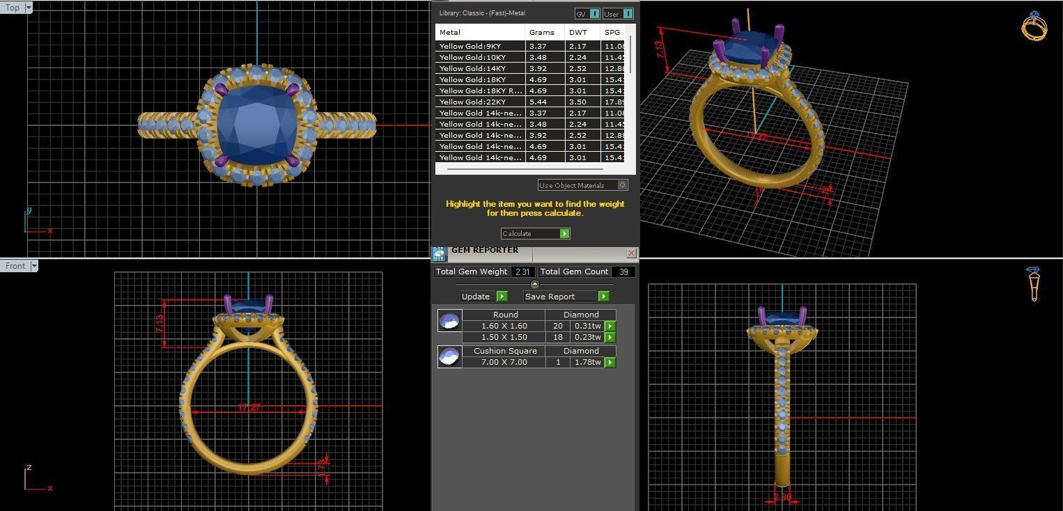 Cushion Halo Solitaire ring with 360 view animation 3D print model_3