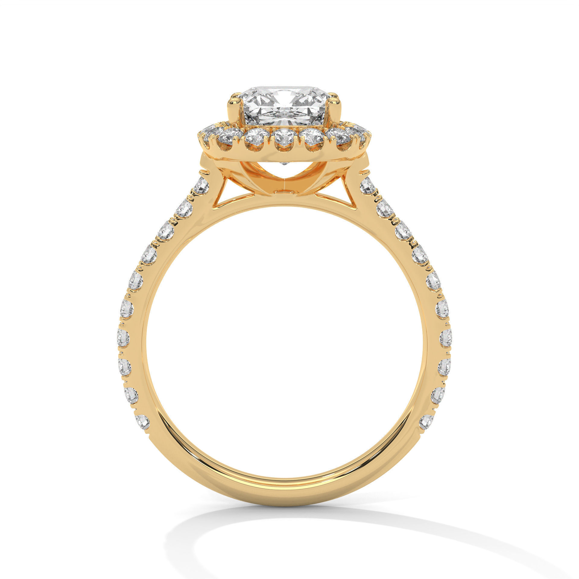 Cushion Halo Solitaire ring with 360 view animation 3D print model_7