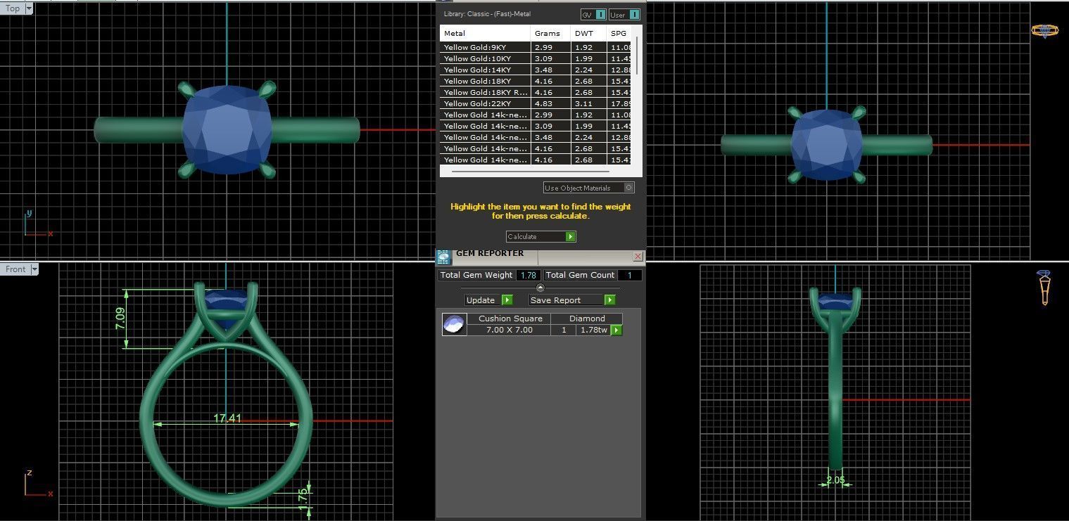 Cushion Mono Solitaire ring with 360 view animation 3D print model_9
