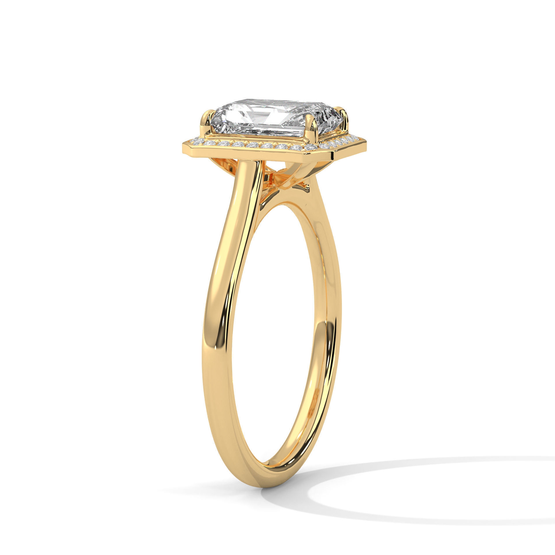 Emerald Halo Solitaire ring with 360 view animation 3D print model_5