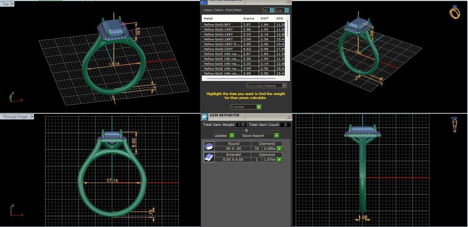 Emerald Halo Solitaire ring with 360 view animation 3D print model_3