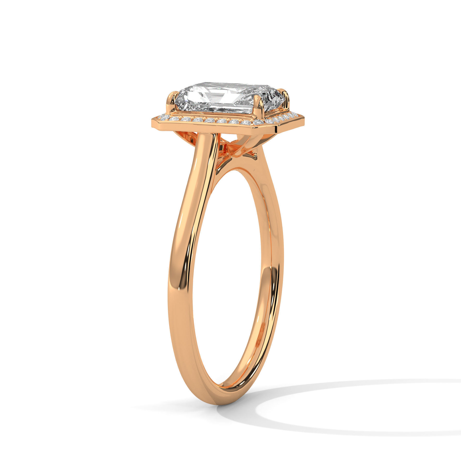 Emerald Halo Solitaire ring with 360 view animation 3D print model_4