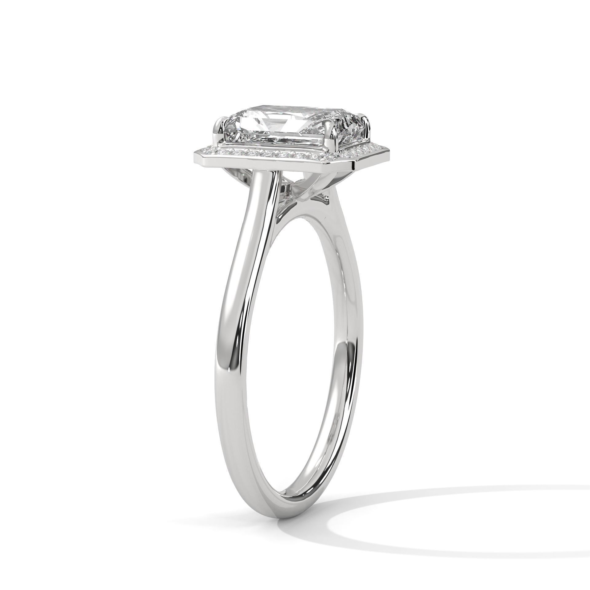 Emerald Halo Solitaire ring with 360 view animation 3D print model_6