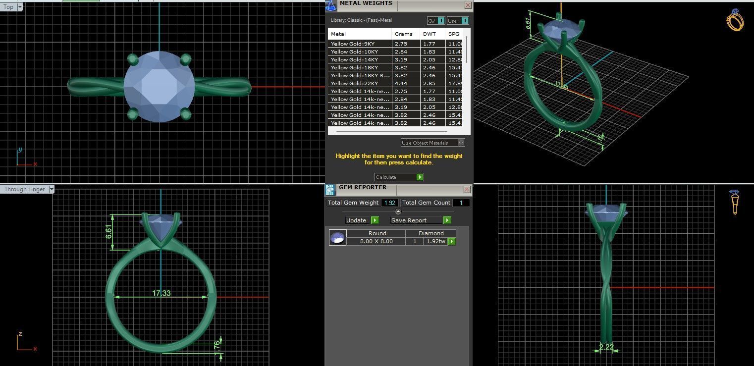 Mono Solitaire Twisted ring with 360 view animation 3D print model_3