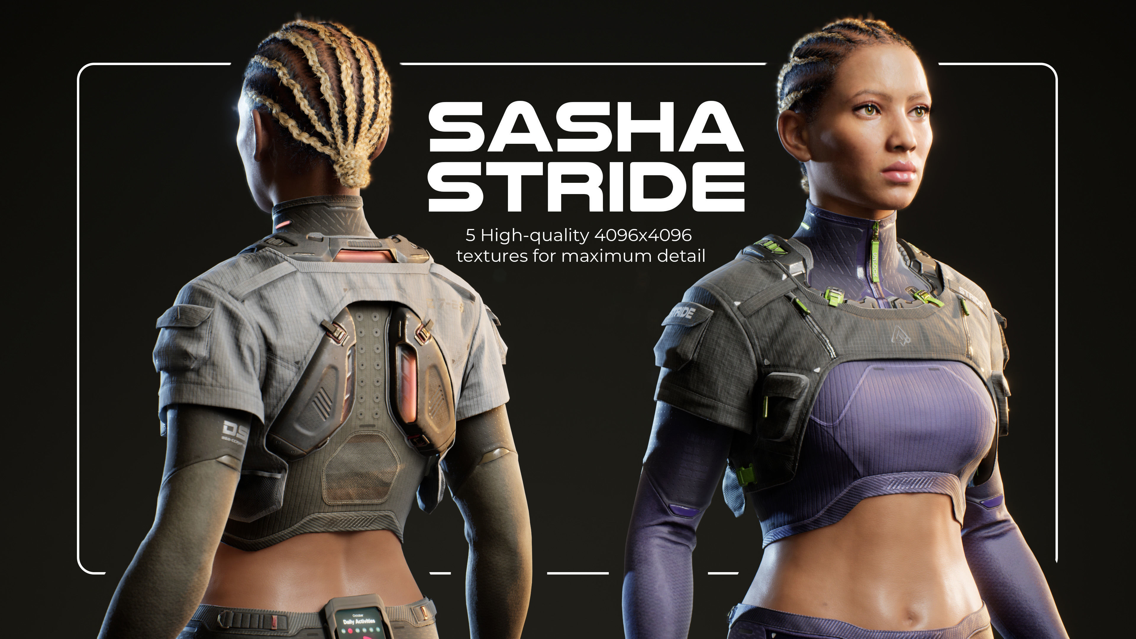 Sasha Stride Realtime Sci-fi Character - Rigged Low-poly 3D model_4