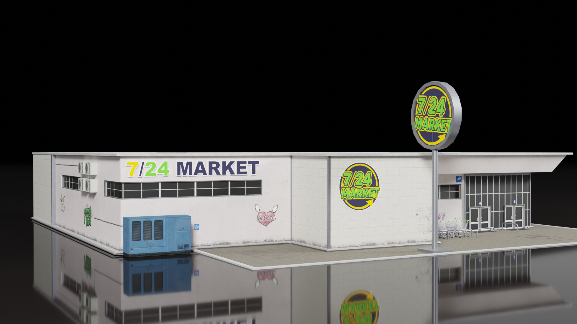 Low Poly PBR Market Building  Game Ready 3D Asset Low-poly 3D model_12