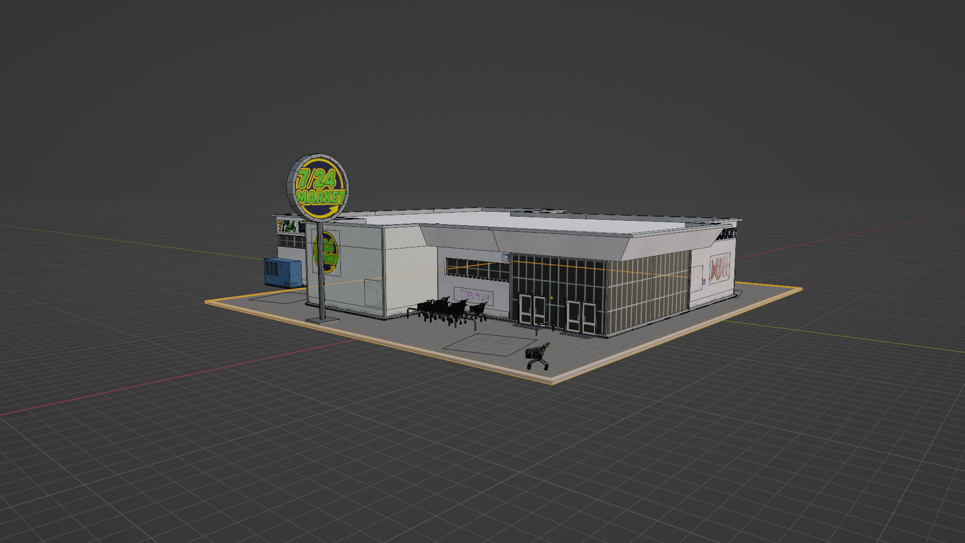 Low Poly PBR Market Building  Game Ready 3D Asset Low-poly 3D model_4