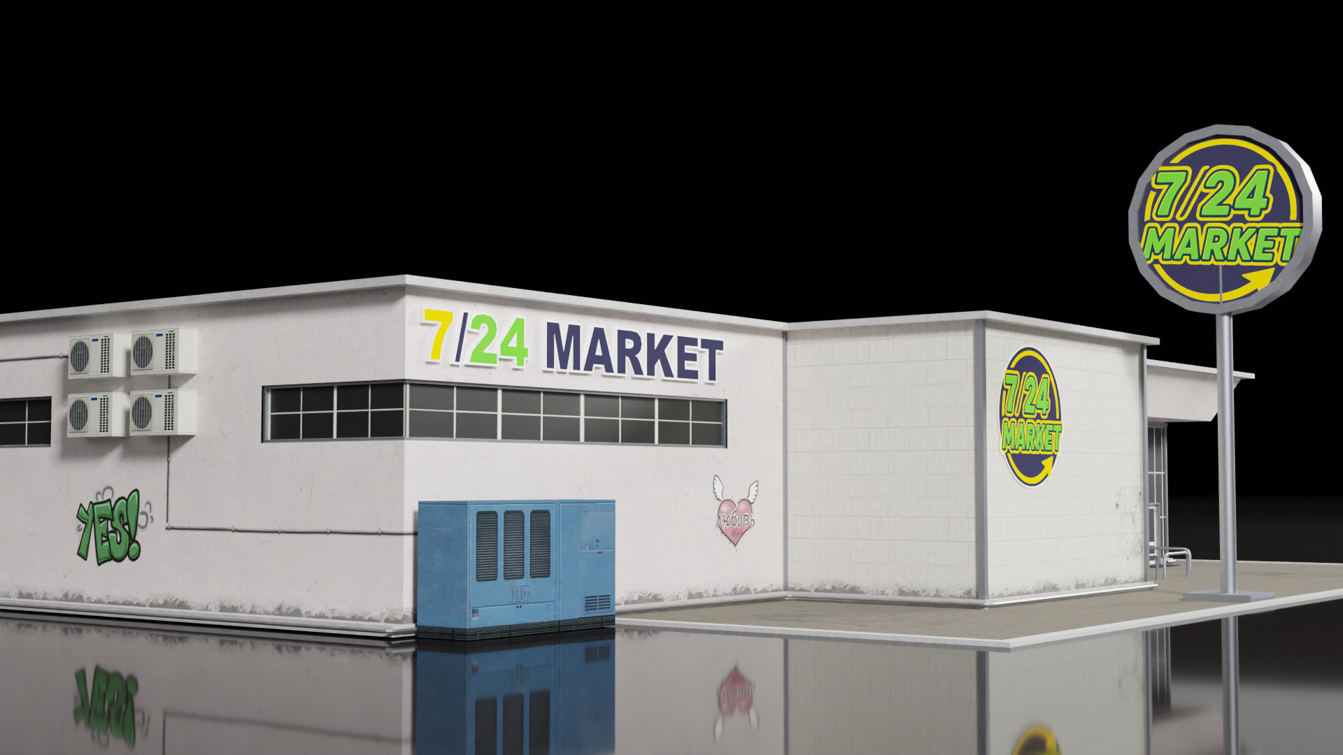 Low Poly PBR Market Building  Game Ready 3D Asset Low-poly 3D model_9