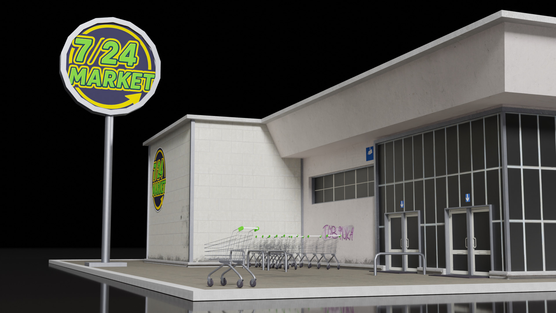 Low Poly PBR Market Building  Game Ready 3D Asset Low-poly 3D model_6