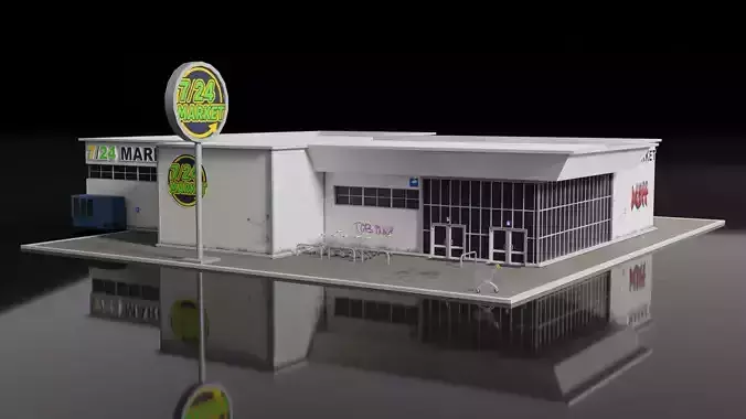 Low Poly PBR Market Building  Game Ready 3D Asset Low-poly 3D model