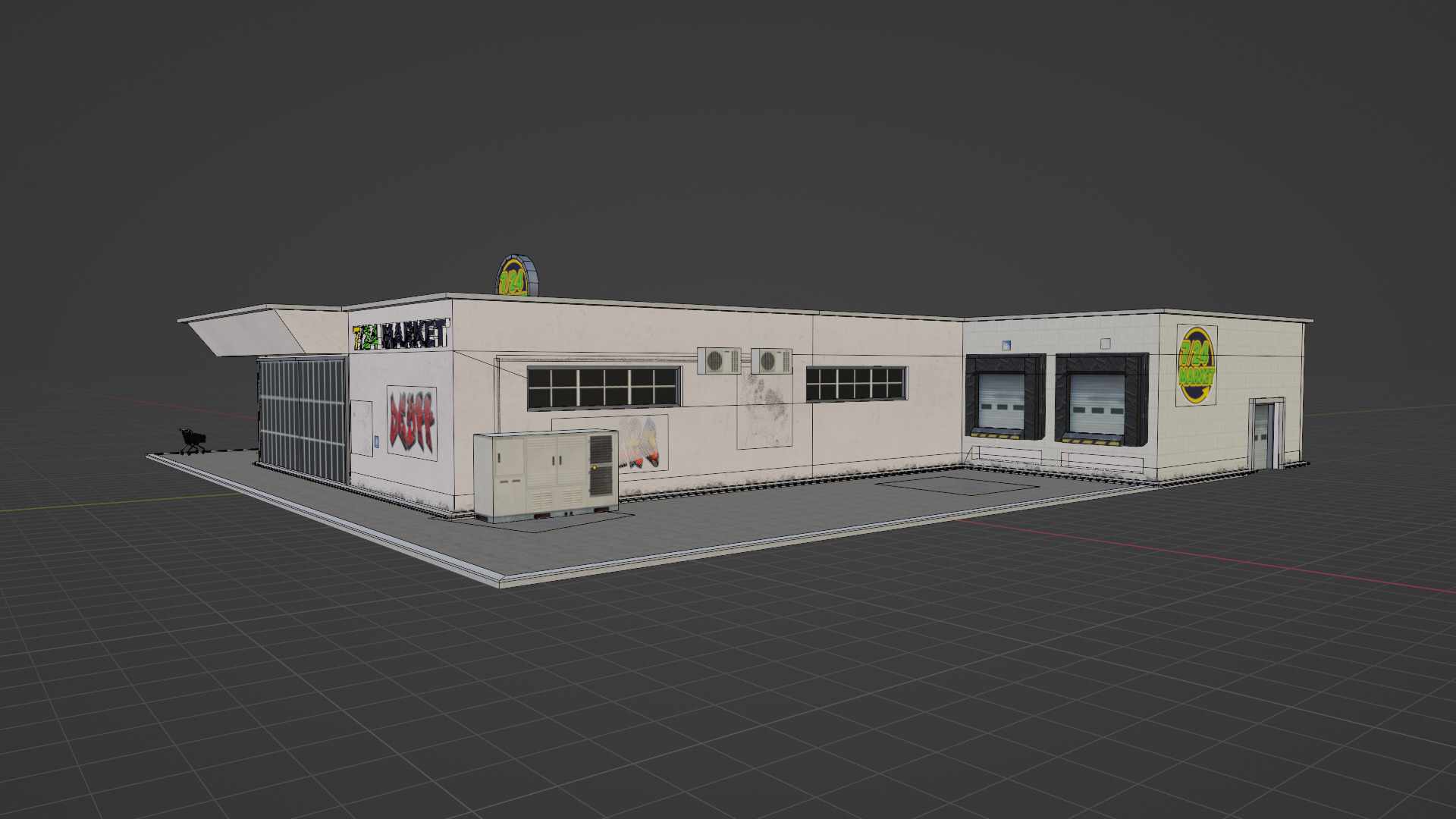 Low Poly PBR Market Building  Game Ready 3D Asset Low-poly 3D model_5