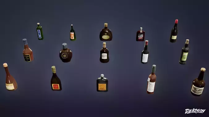 GROCERY - Bottle Set Alcohol 01 - LOW POLY AND NANITE Low-poly 3D model