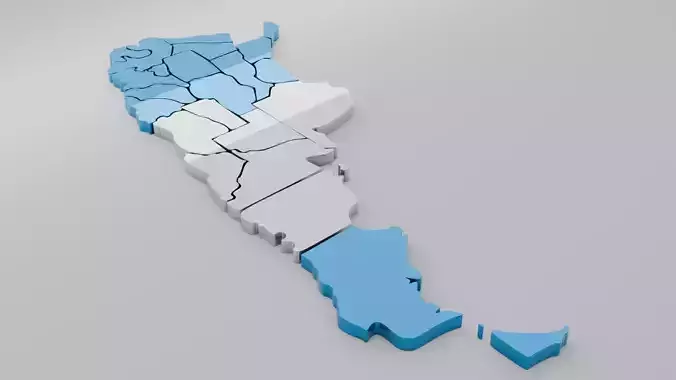 Map of the country of Argentina in 3D