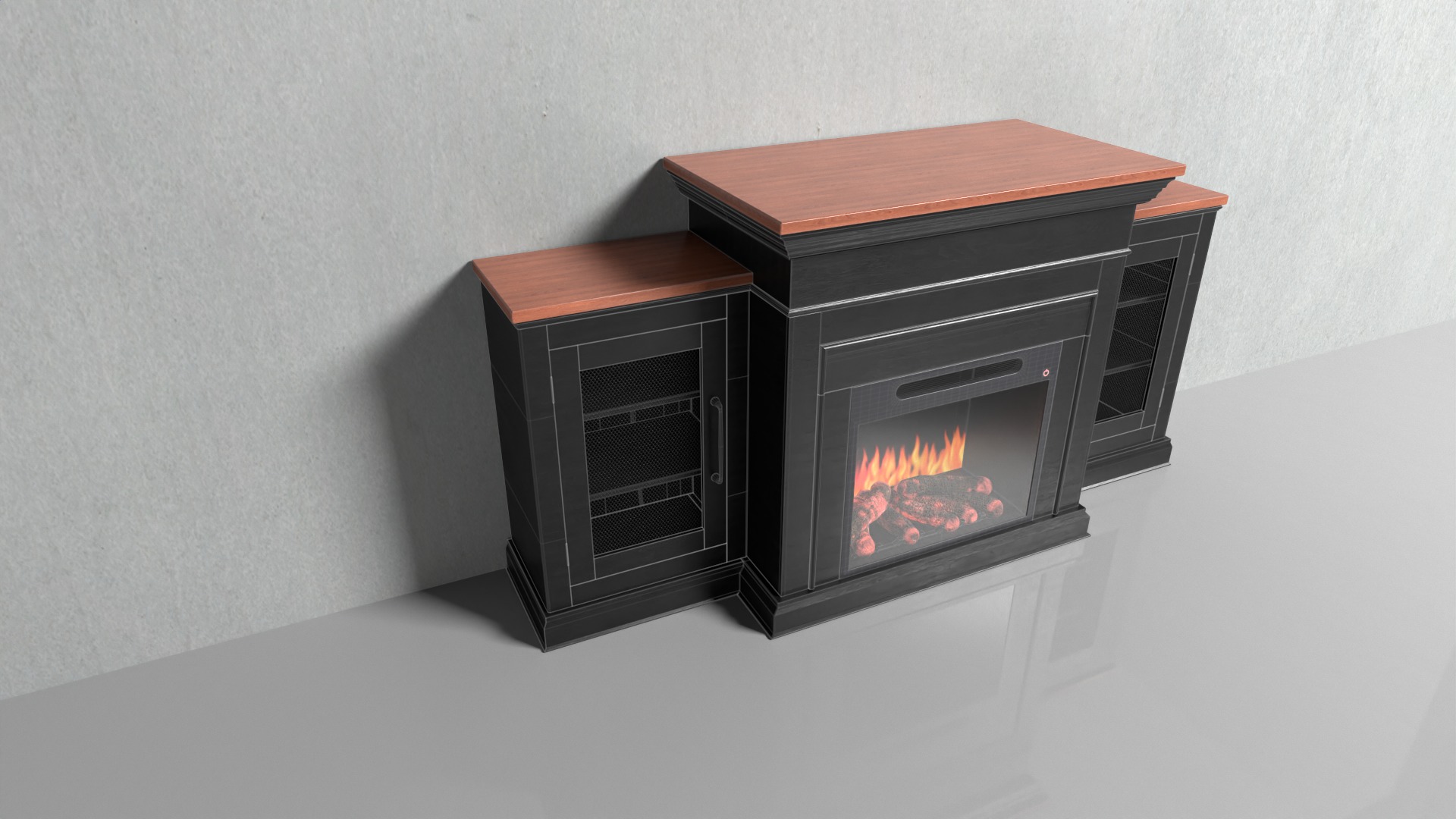 Black wooden Fireplace Low-poly 3D model_4
