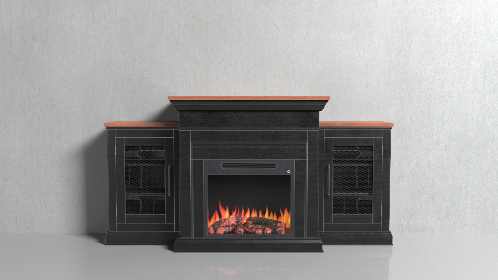 Black wooden Fireplace Low-poly 3D model_3