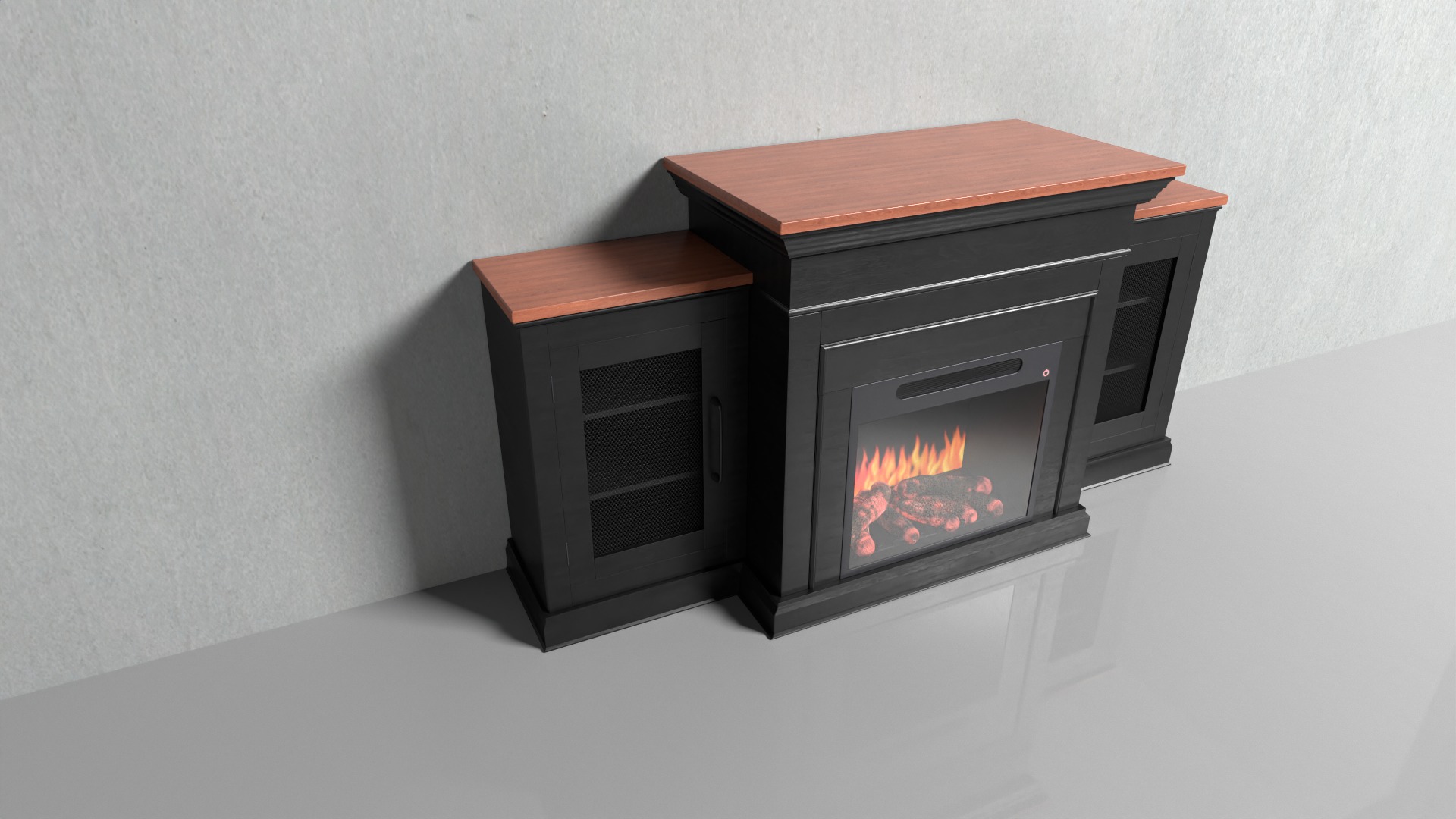 Black wooden Fireplace Low-poly 3D model_2