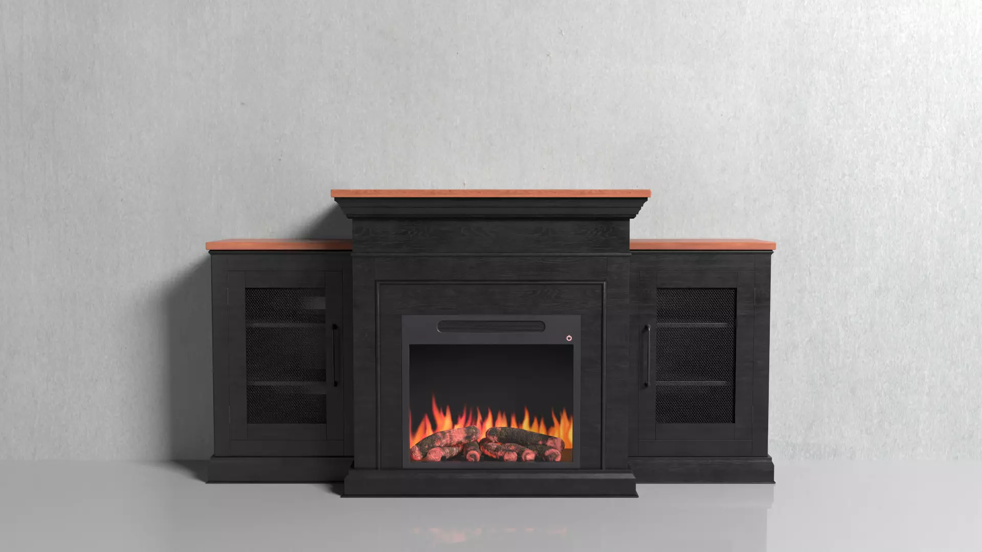 Black wooden Fireplace Low-poly 3D model_0