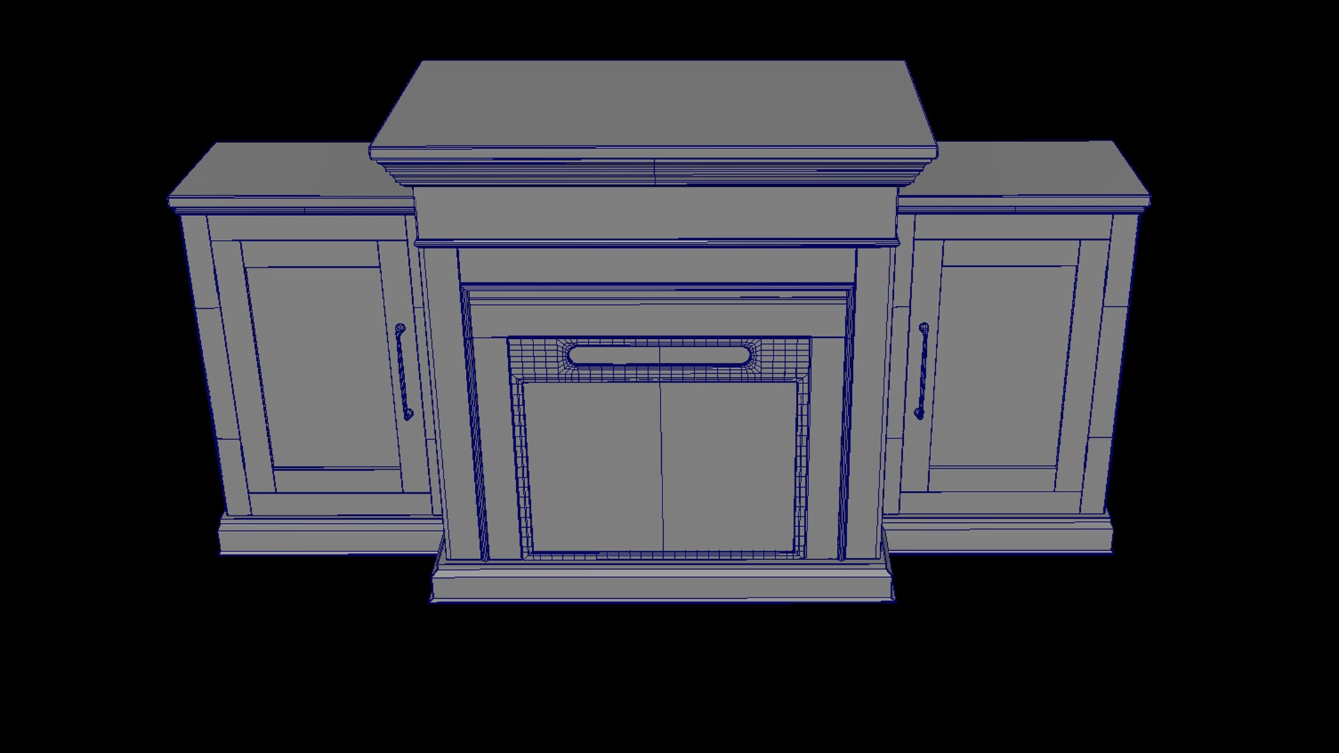 Black wooden Fireplace Low-poly 3D model_5